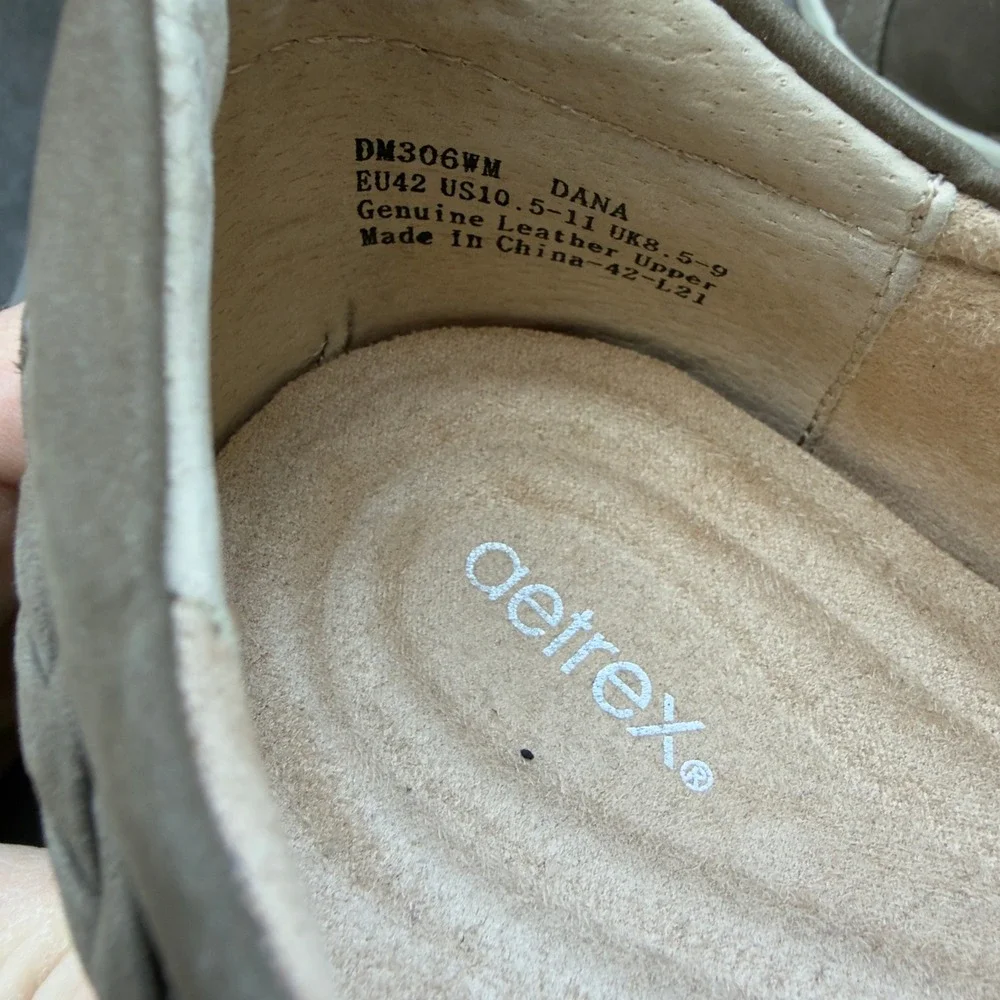 Aetrex Dana Leather Sneakers 10.5-11 Taupe Grey Braided Walking Shoes DM306WM